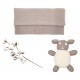 Coffret de naissance Made in France, couverture en laine bébé garçon, couverture bébé en tricot taupe, couverture de naissance 