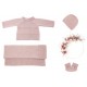 Trousseau de naissance 1 mois écru tricoté laine mérinos brassière, couverture, bonnet, chaussons, cadeau de naissance jumeaux