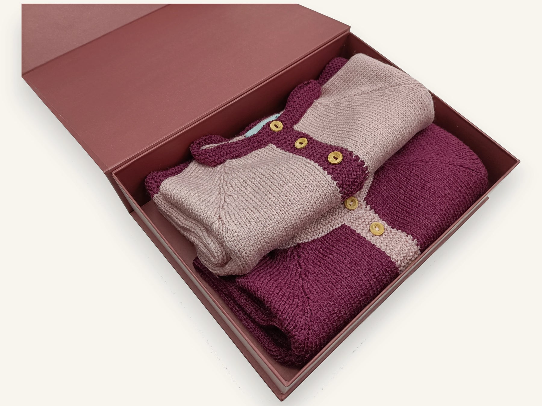 Coffret deux combinaisons bébé tricot - Pitchounes rose & prune