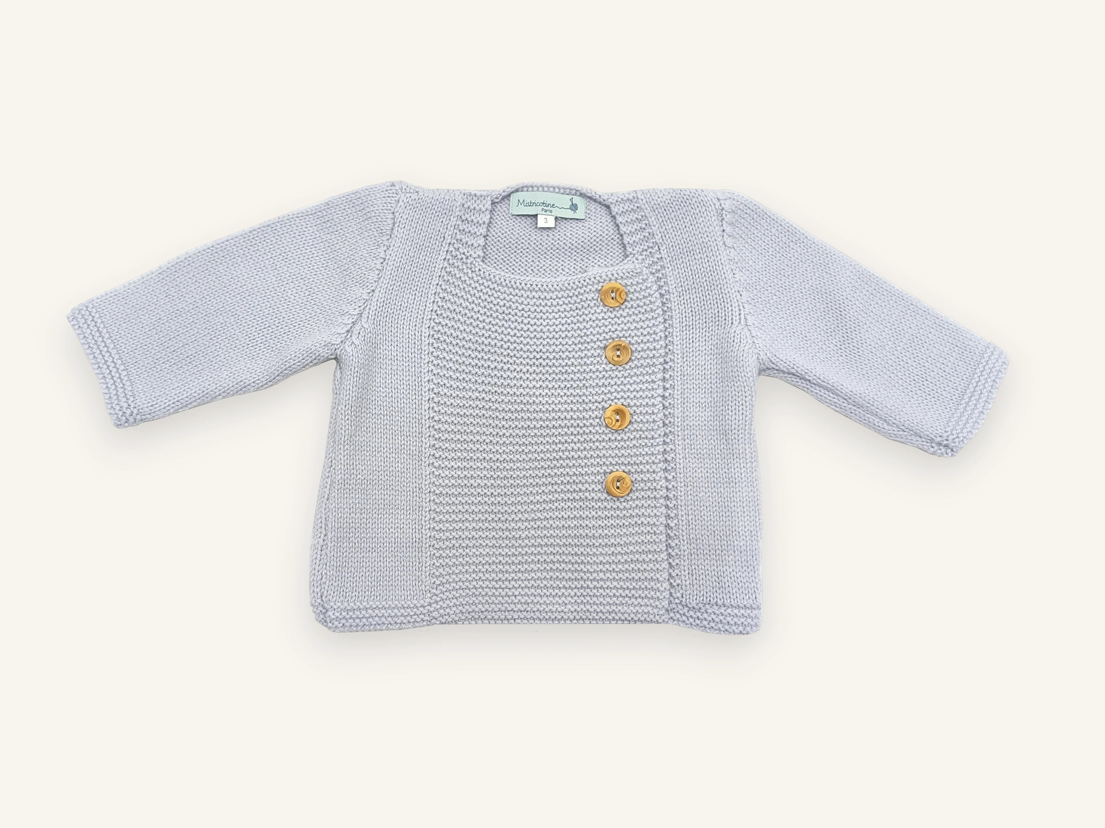 Merino wool baby cardigan – Tichat grey & golden brown