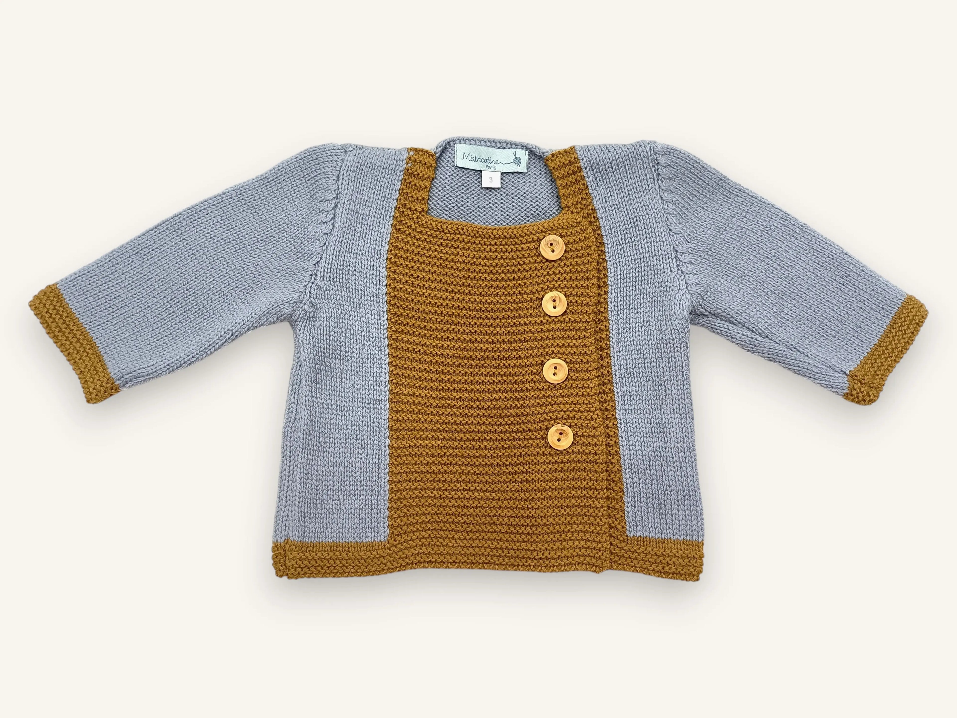 Merino wool baby cardigan – Tichat grey & golden brown