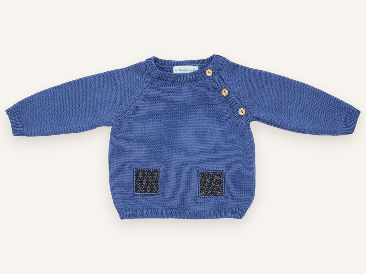 Jersey para bebé Patou en lana merina - gris-bleu