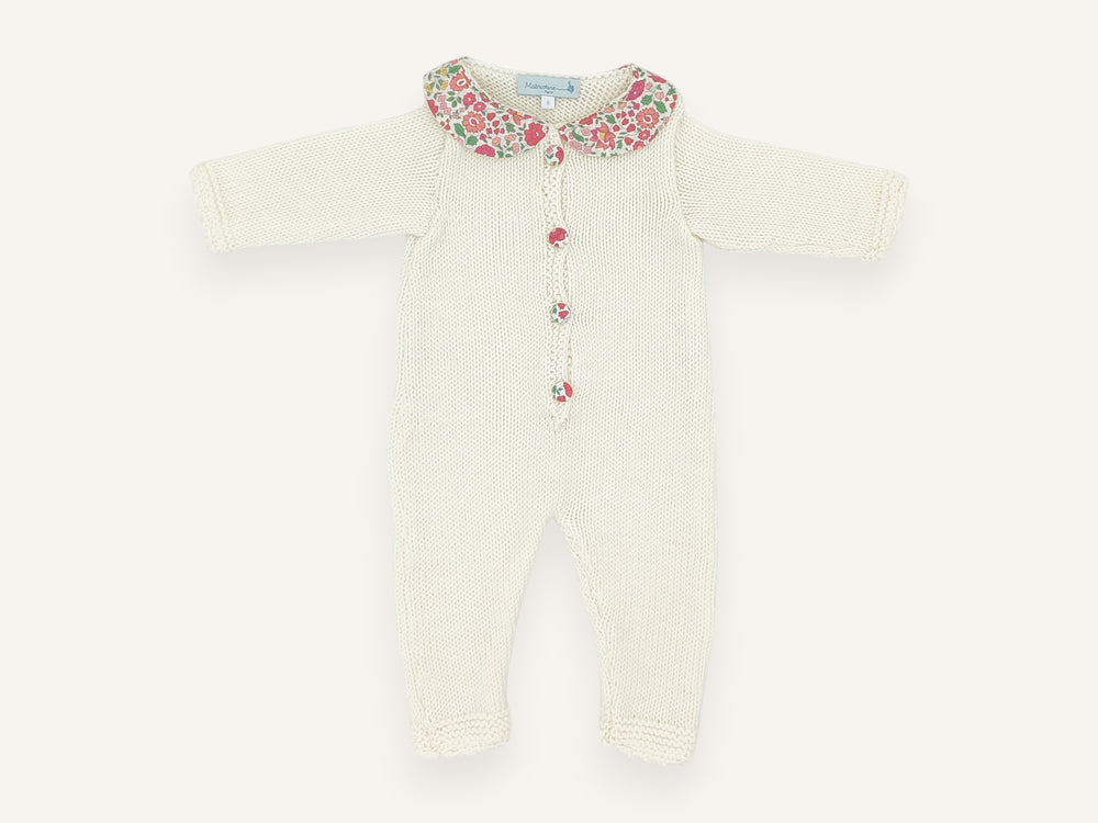 Combinaison bébé Charlotte en laine mérinos écru, Made in France