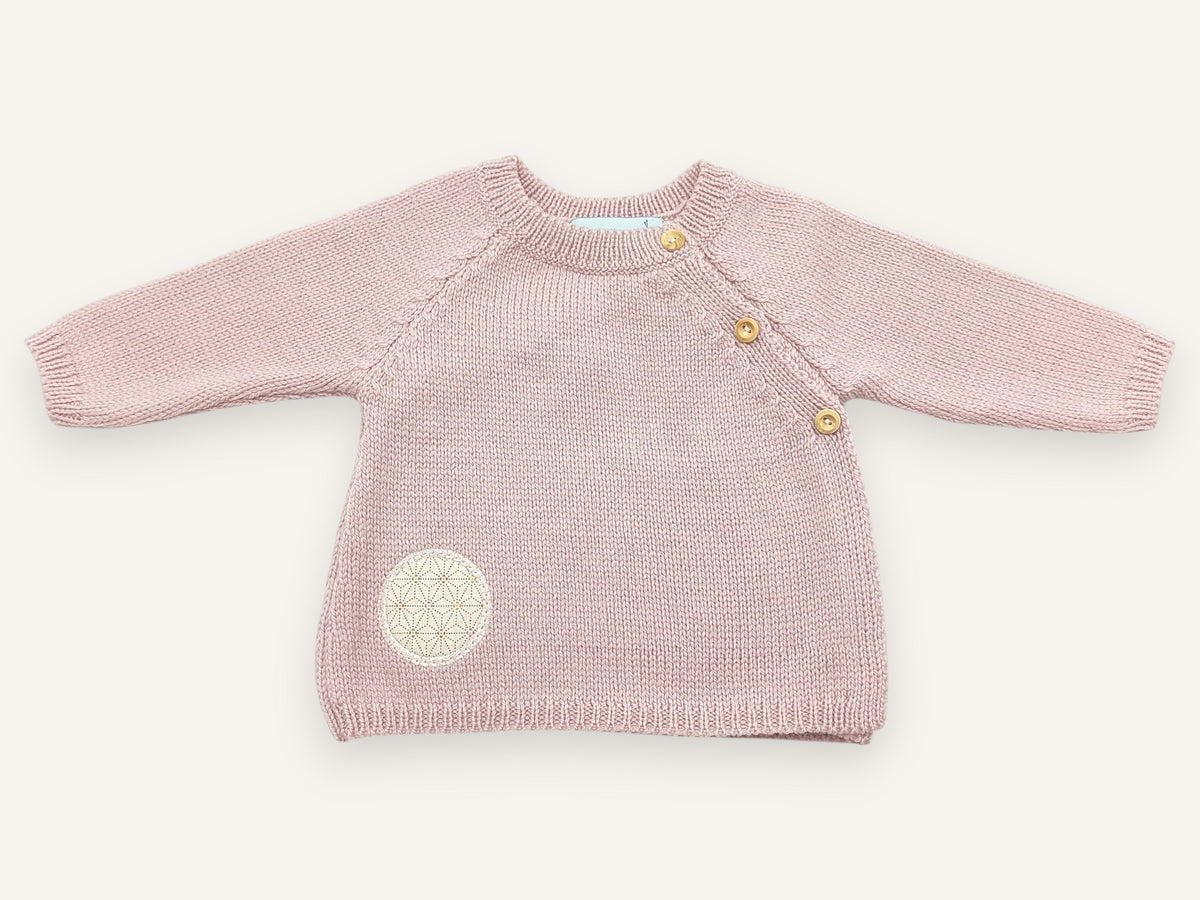 Didou preemie cardigan in pink merino wool, Made in France