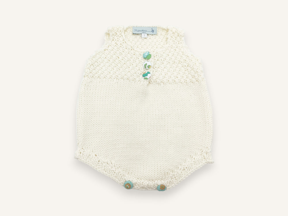 Barboteuse bébé Pioupiou en laine mérinos écru, Made in France