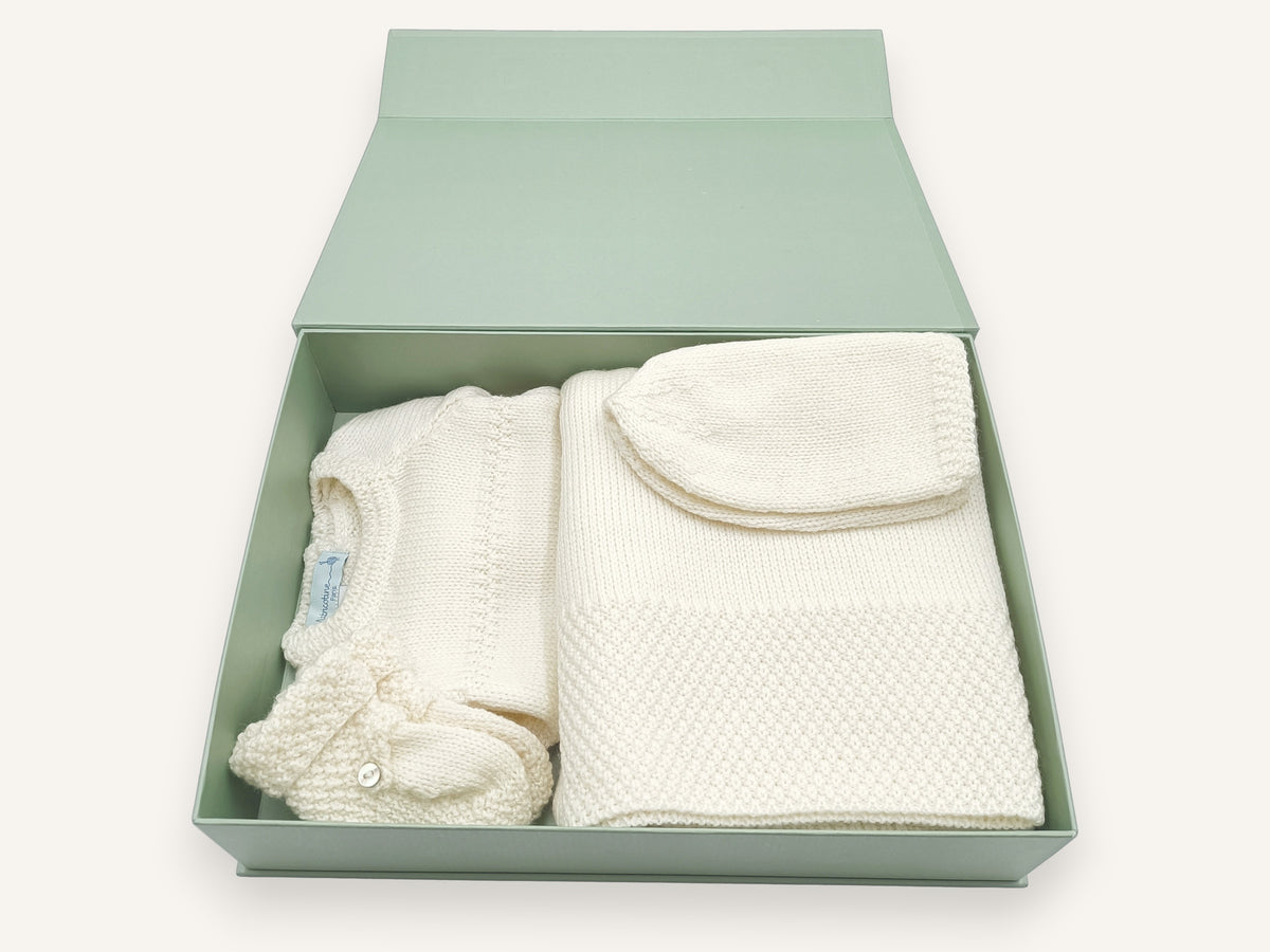 Baby-Erstausstattung aus Merinowolle — Geschenkset Bonheur - ecru