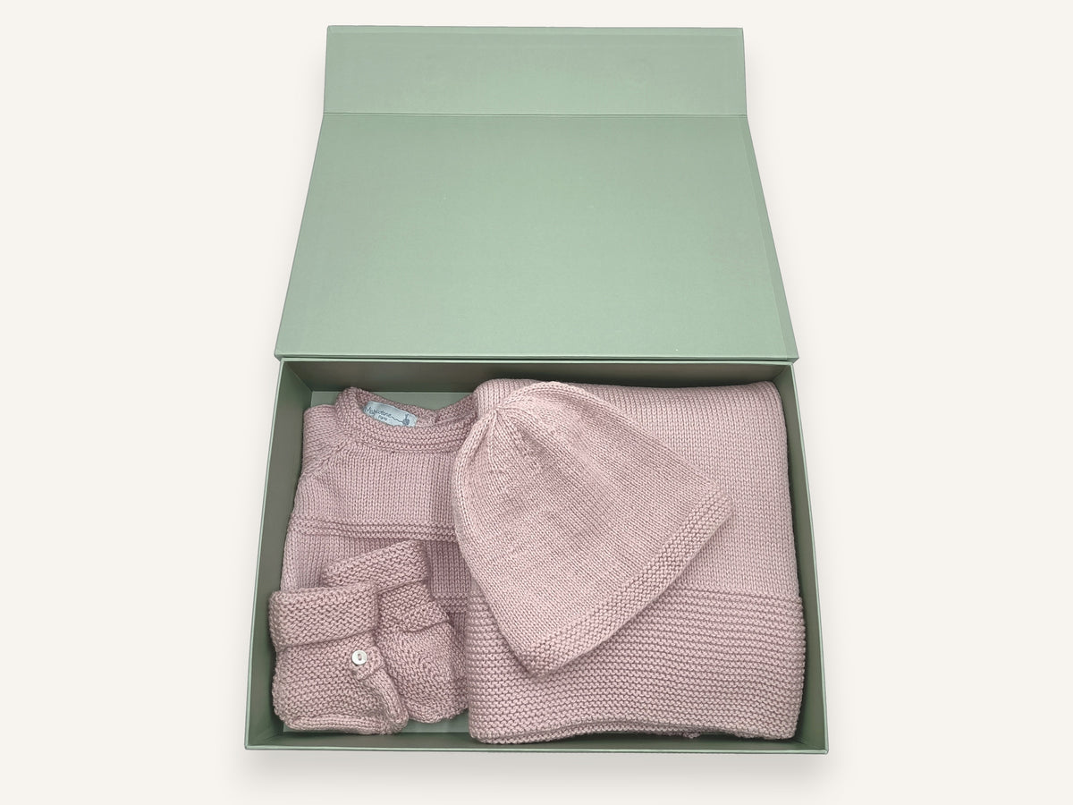 Baby-Erstausstattung aus Merinowolle — Geschenkset Bonheur - Rose