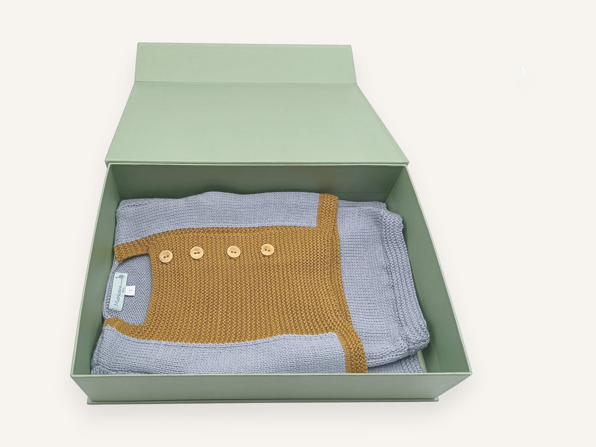 Tenue de naissance - Harmonie - Gris-bleu et brun doré