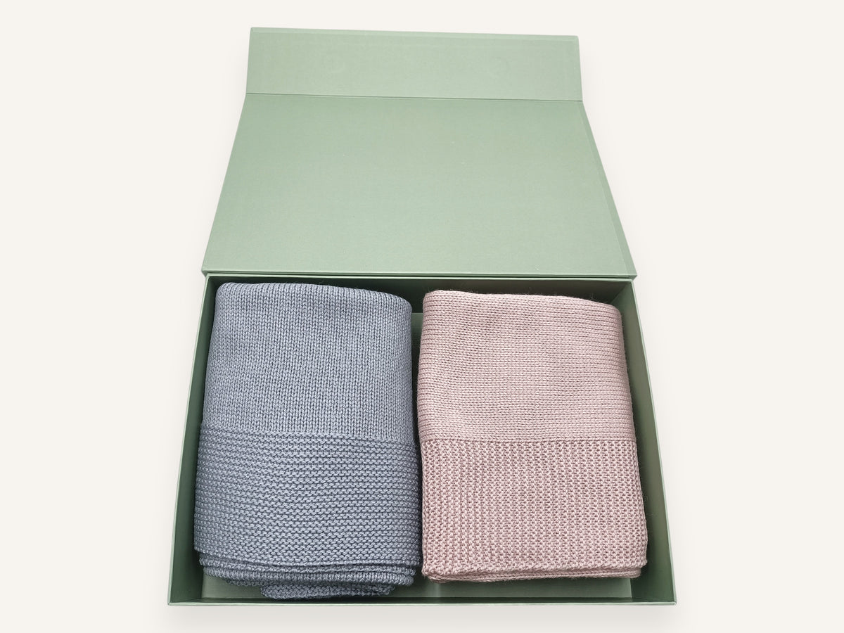 Geschenkset zwei Babydecken - Choupis - gris-bleu et rose
