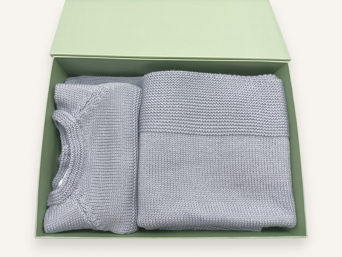 Baby-Set aus Merinowolle — Set BabyChoupi - gris-bleu