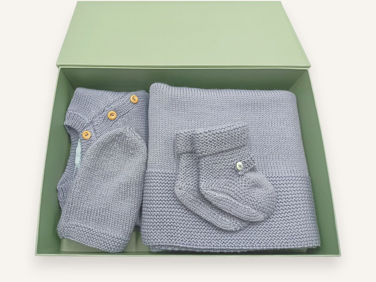 Premature Baby Layette – Joie Gift Set in Merino Wool - gris-bleu
