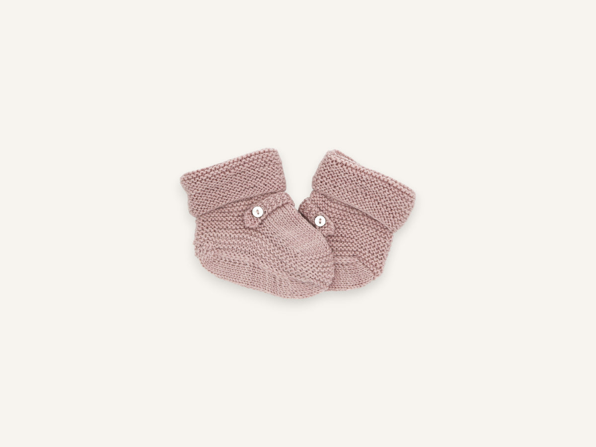 Baby booties in pink merino wool, Made in France