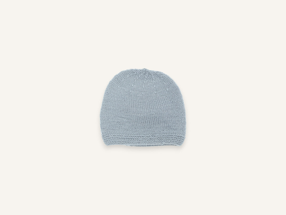 Baby hat in blue-grey merino wool, Made in France