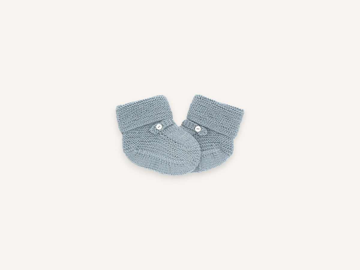 Baby booties in blue-grey merino wool, Made in France