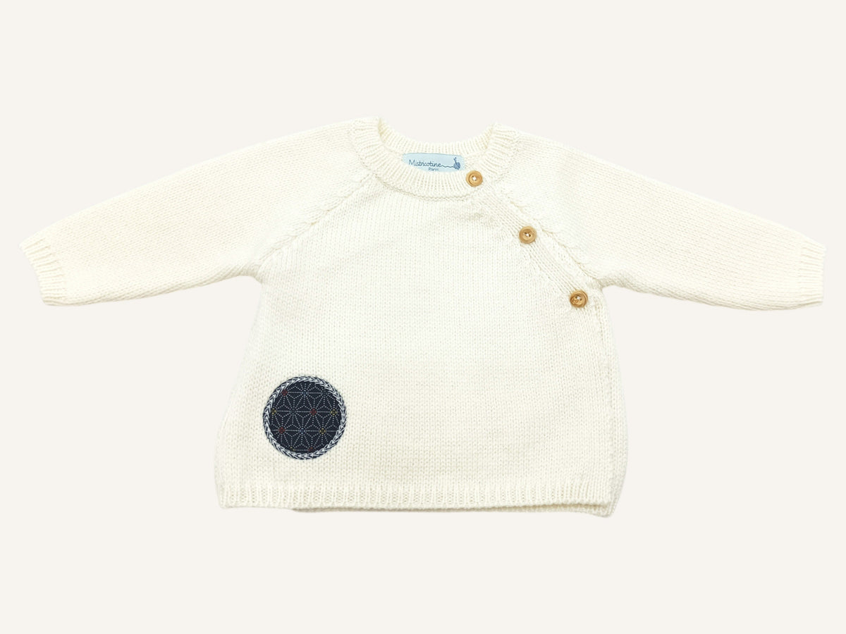 Brassière bébé Dadou en laine mérinos écru, Made in France