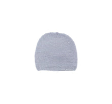 Bonnet bébé en laine mérinos gris bleu, tricoté en France.
