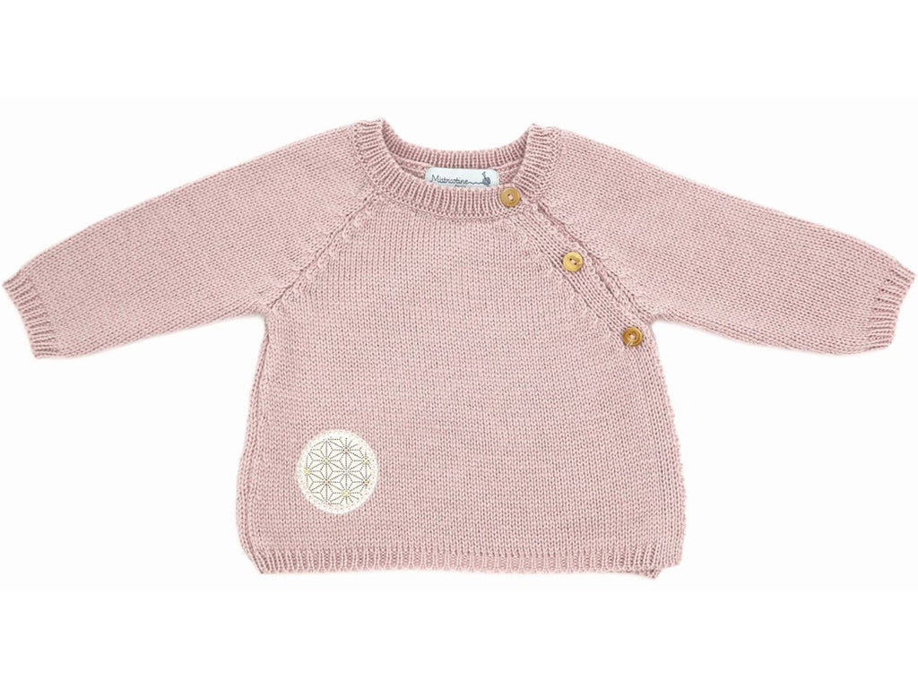 brassière bébé Didou rose en laine mérinos tricotée en France