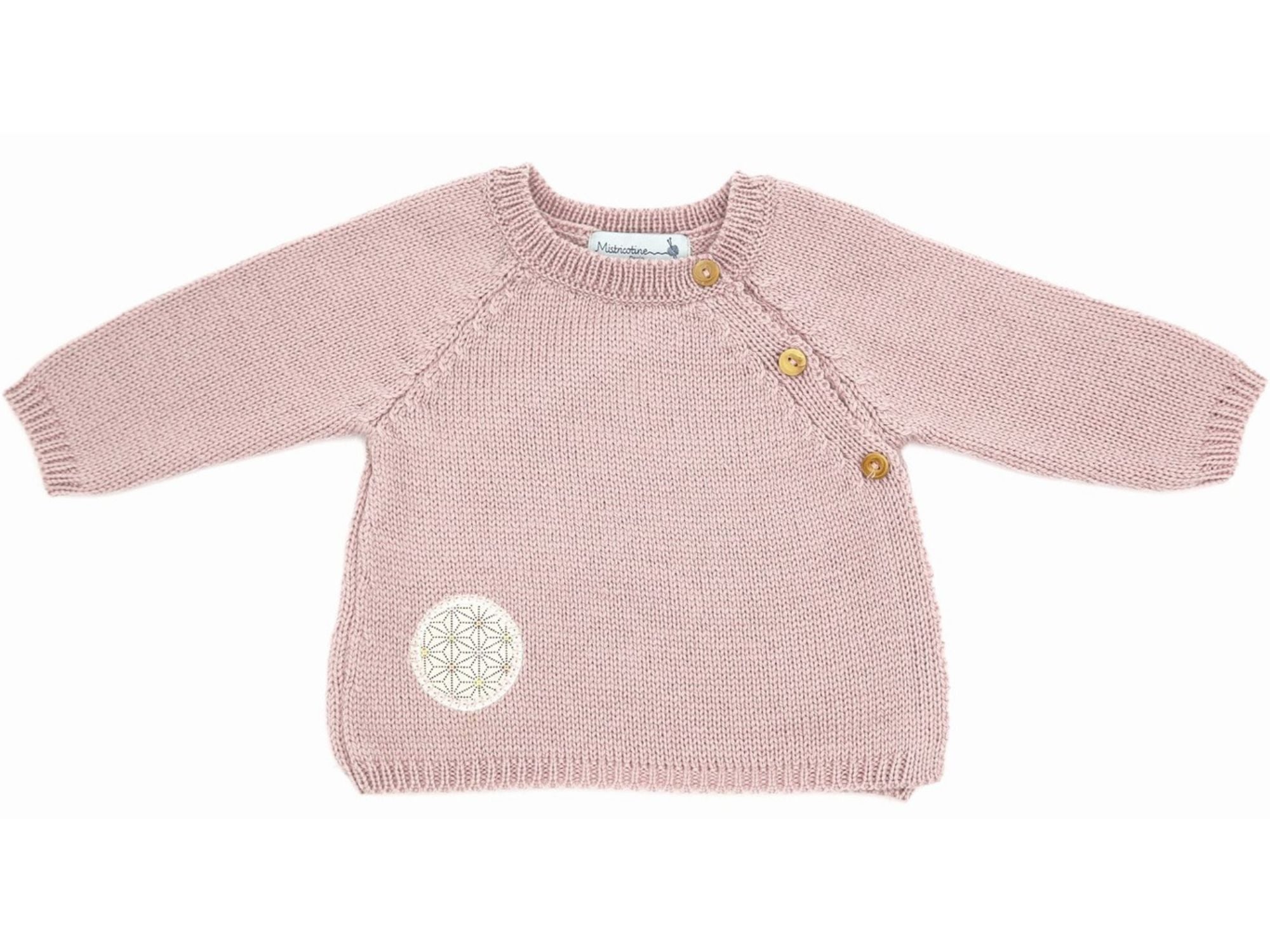 brassière bébé Didou rose en laine mérinos tricotée en France