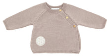 Brassière pour prématuré en laine mérinos taupe, tricotée en France
