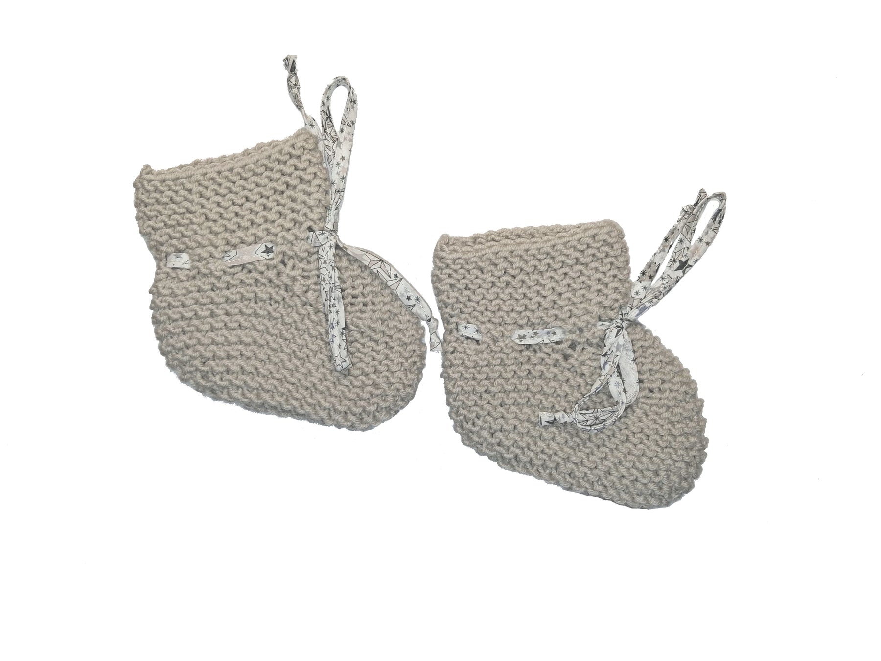 chaussons pour bébés en tricot point mousse laine mérinos beige faits main