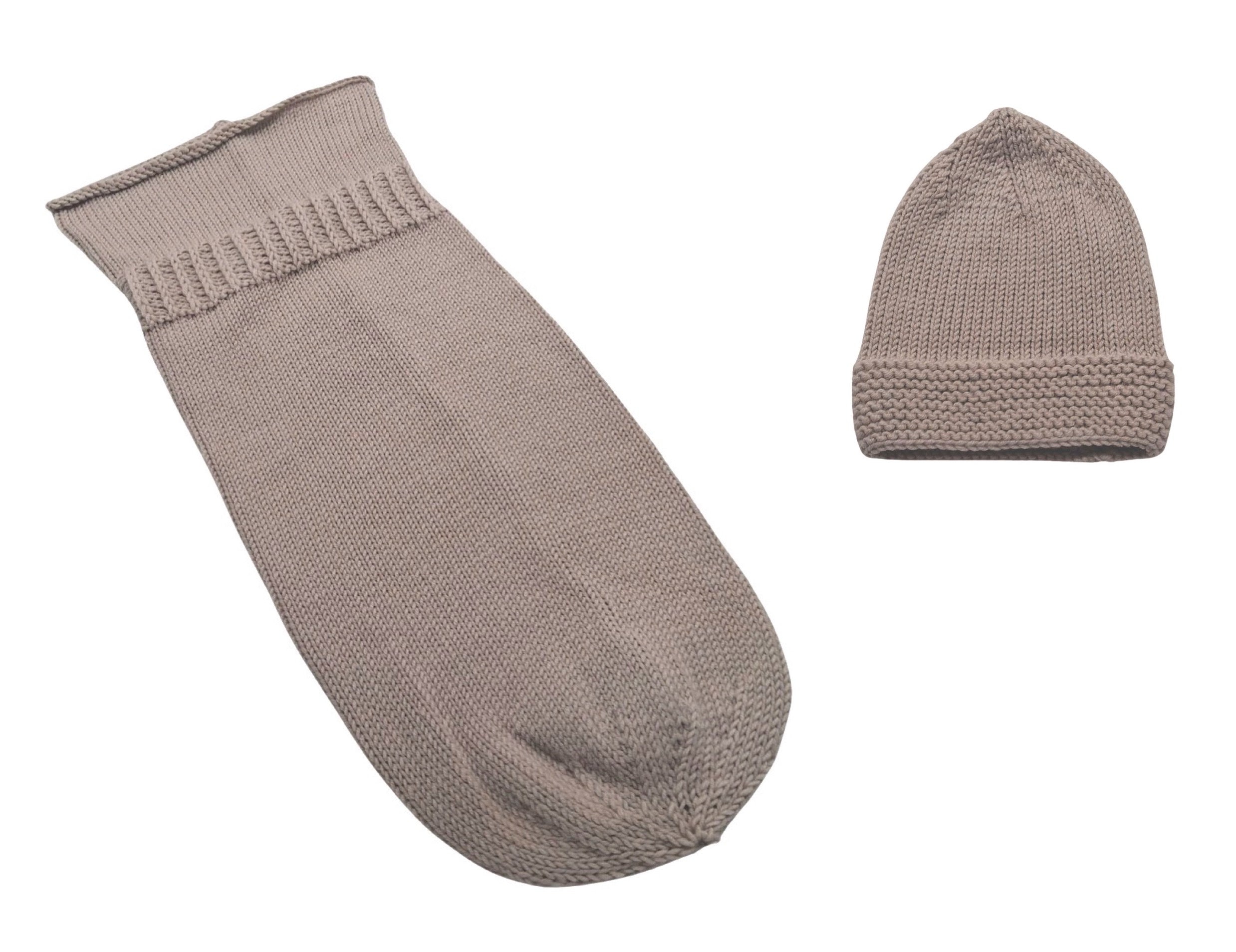 Cocon et bonnet de naissance en laine mérinos - Cocoon beige