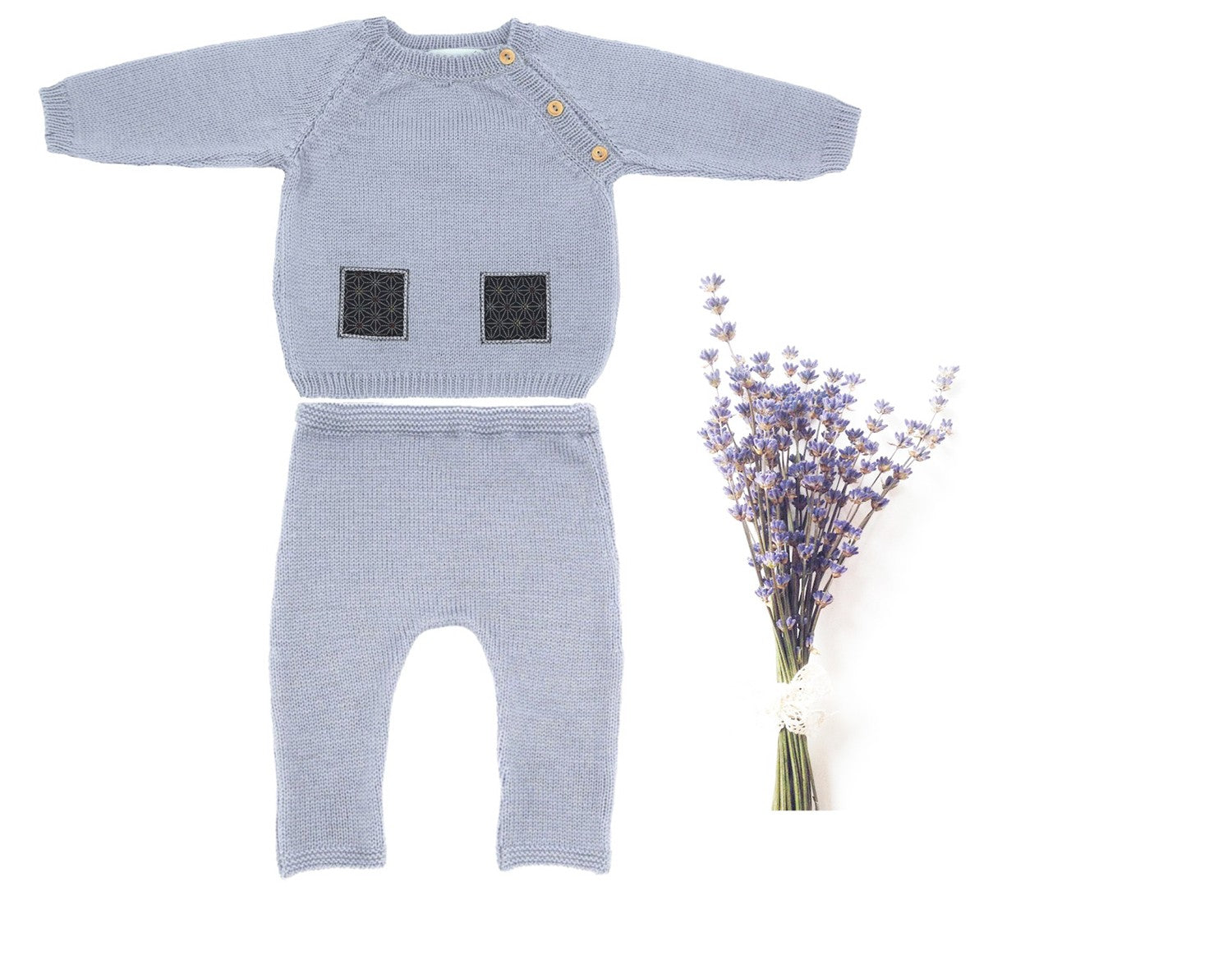 Ensemble Bébé Babou gris laine mérinos