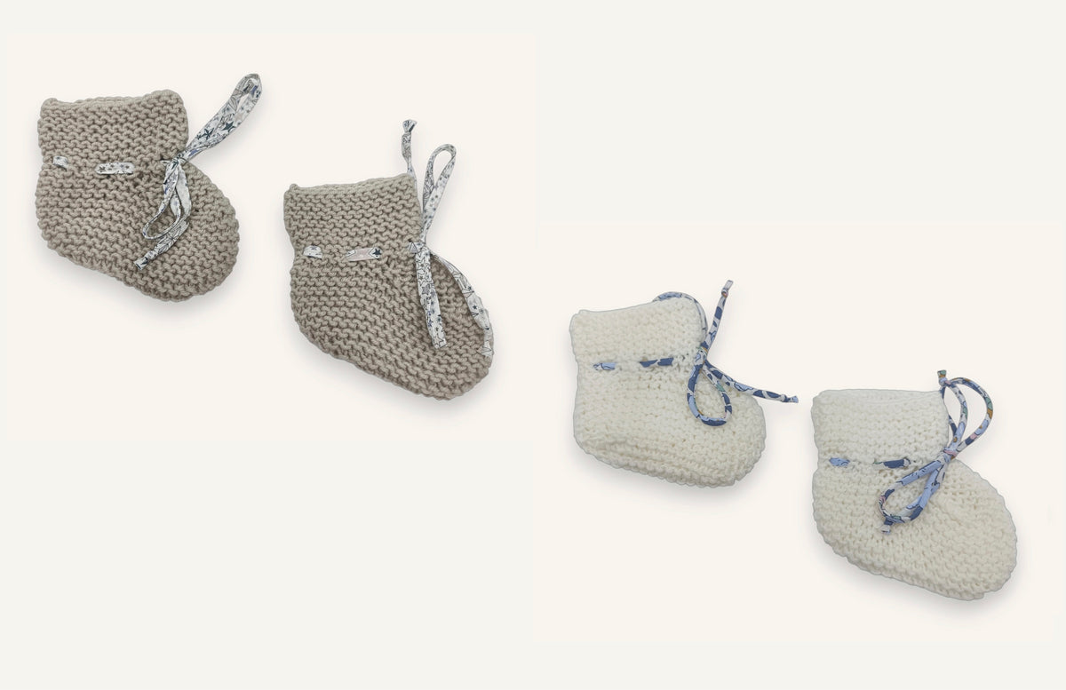 Coffret chaussons bébé laine - Blanc & Beige