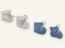 Coffret chaussons bébé laine - Blanc & Bleu