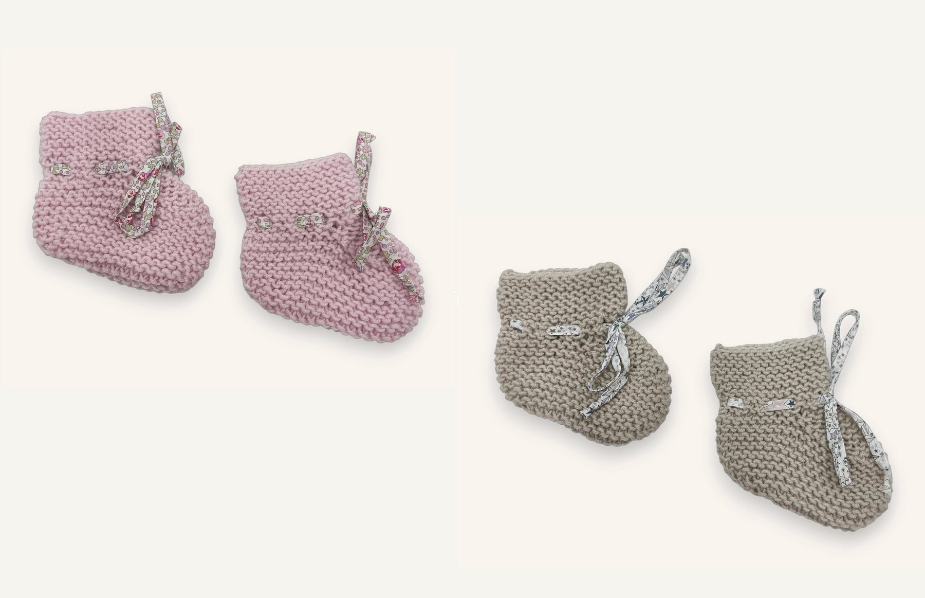 Coffret chaussons bébé laine - Beige & Rose