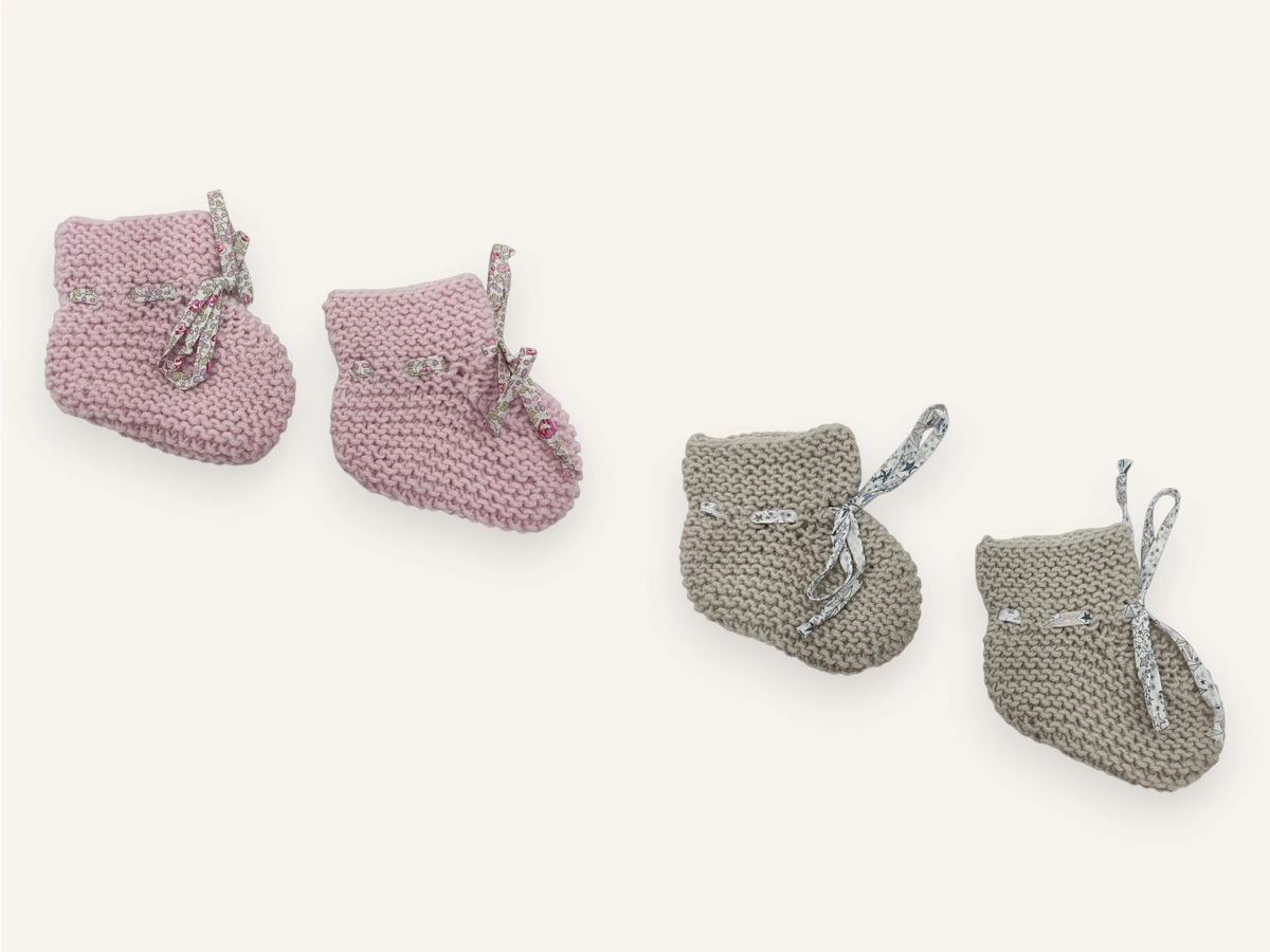 Coffret chaussons bébé laine - Beige & Rose