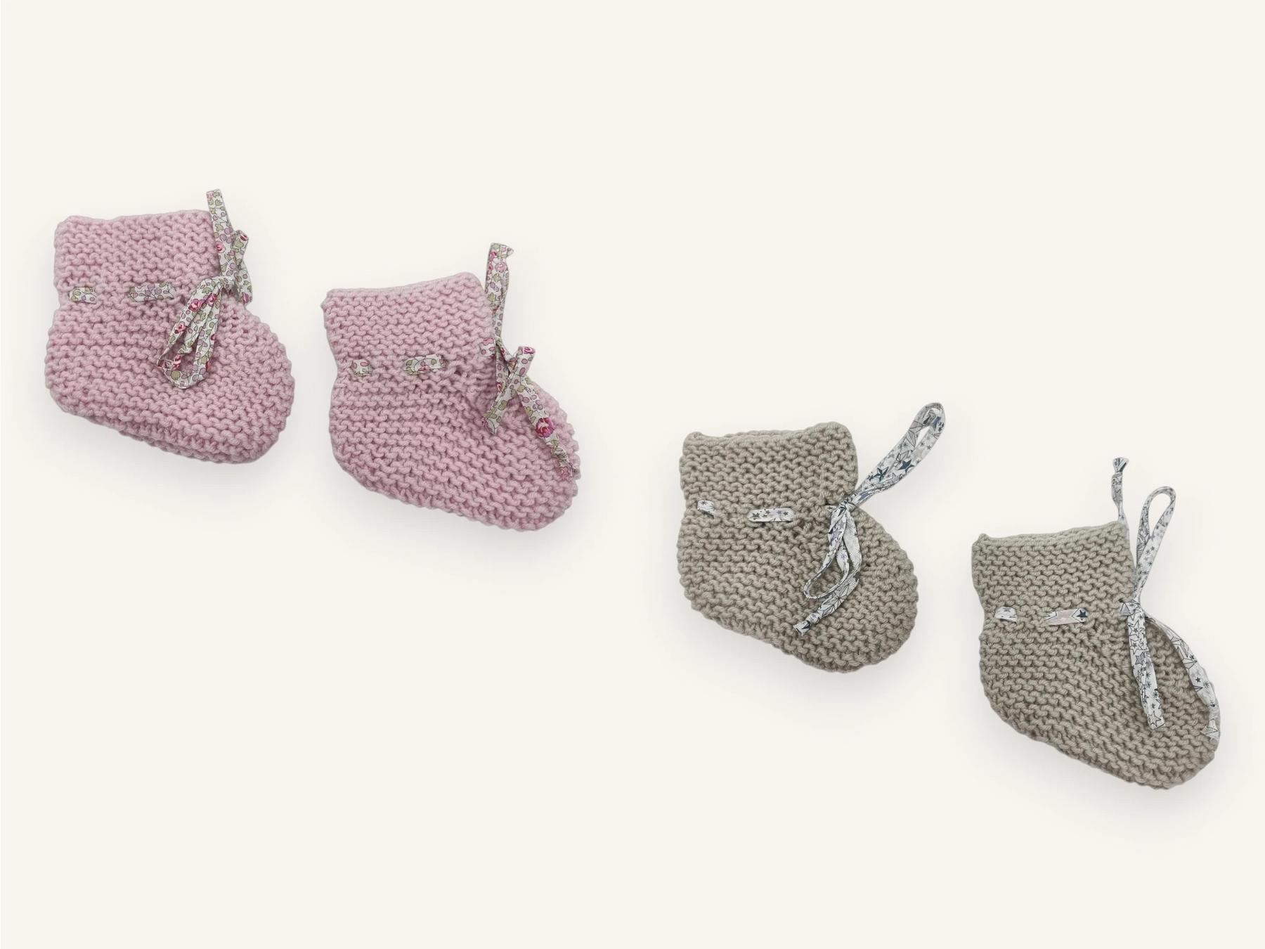 Coffret chaussons bébé laine - Beige & Rose