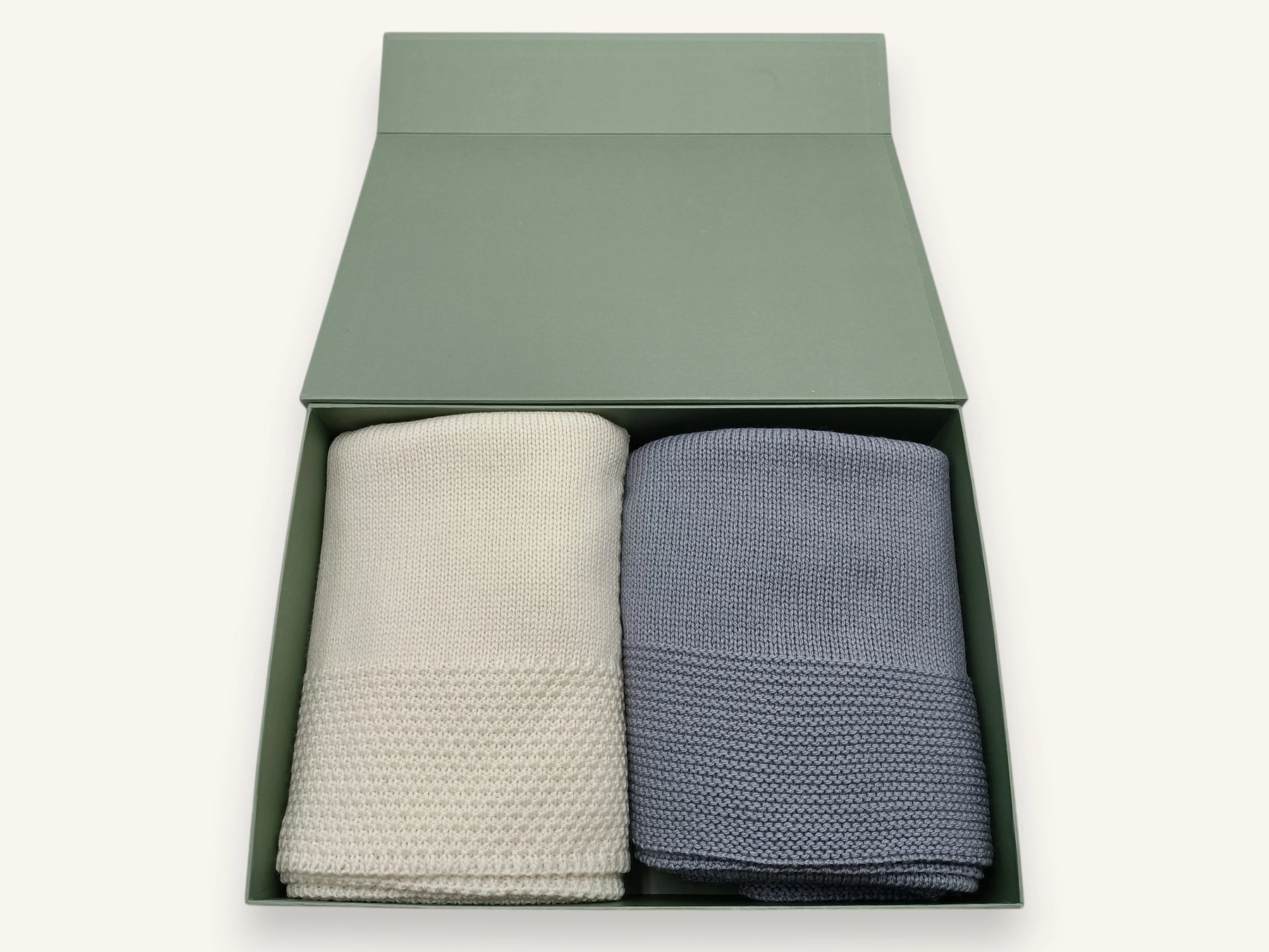 Coffret deux couvertures bébé en tricot - Choupis gris-bleu & écru