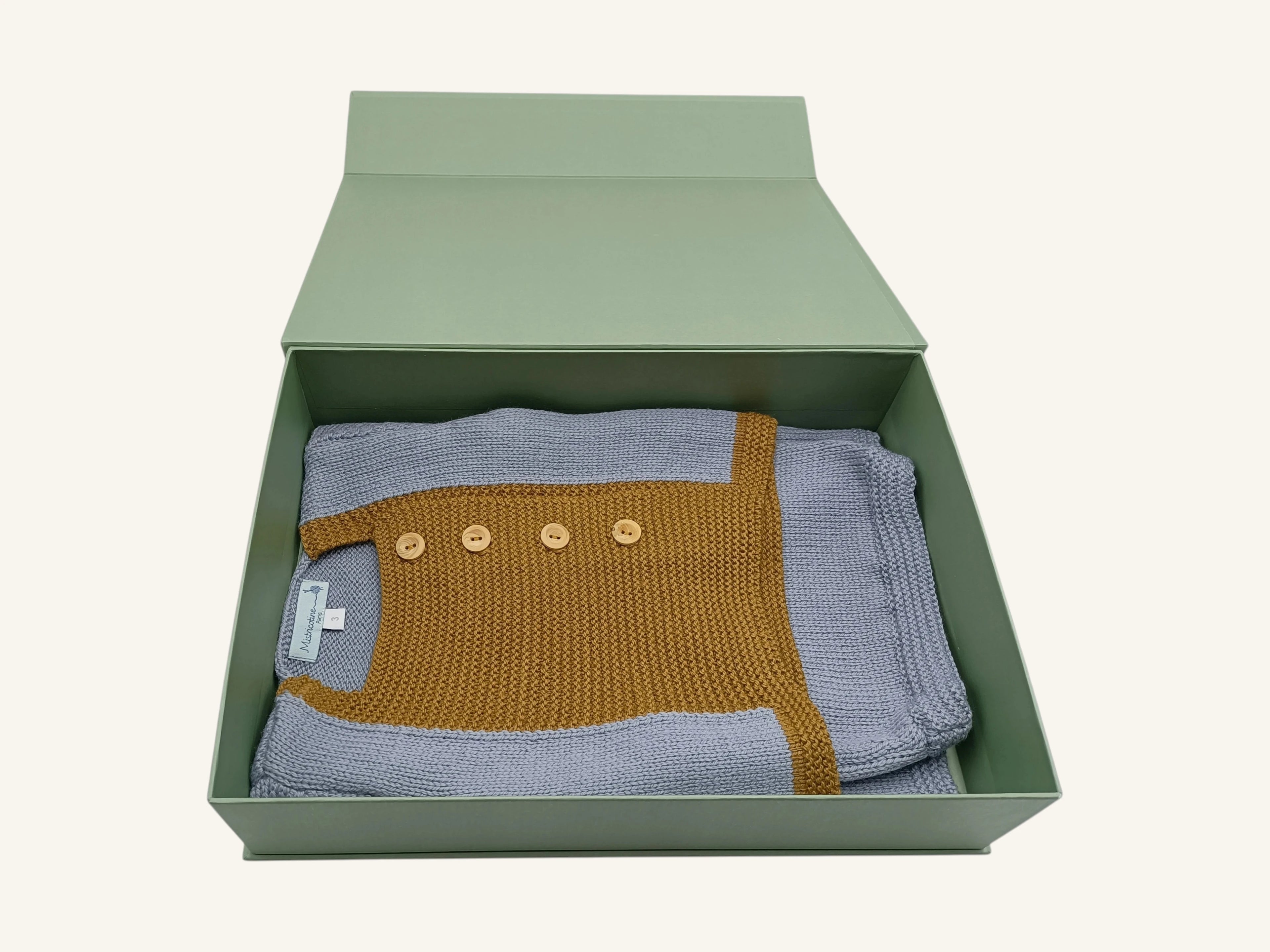 Tenue de naissance en tricot - Harmonie gris & brun doré