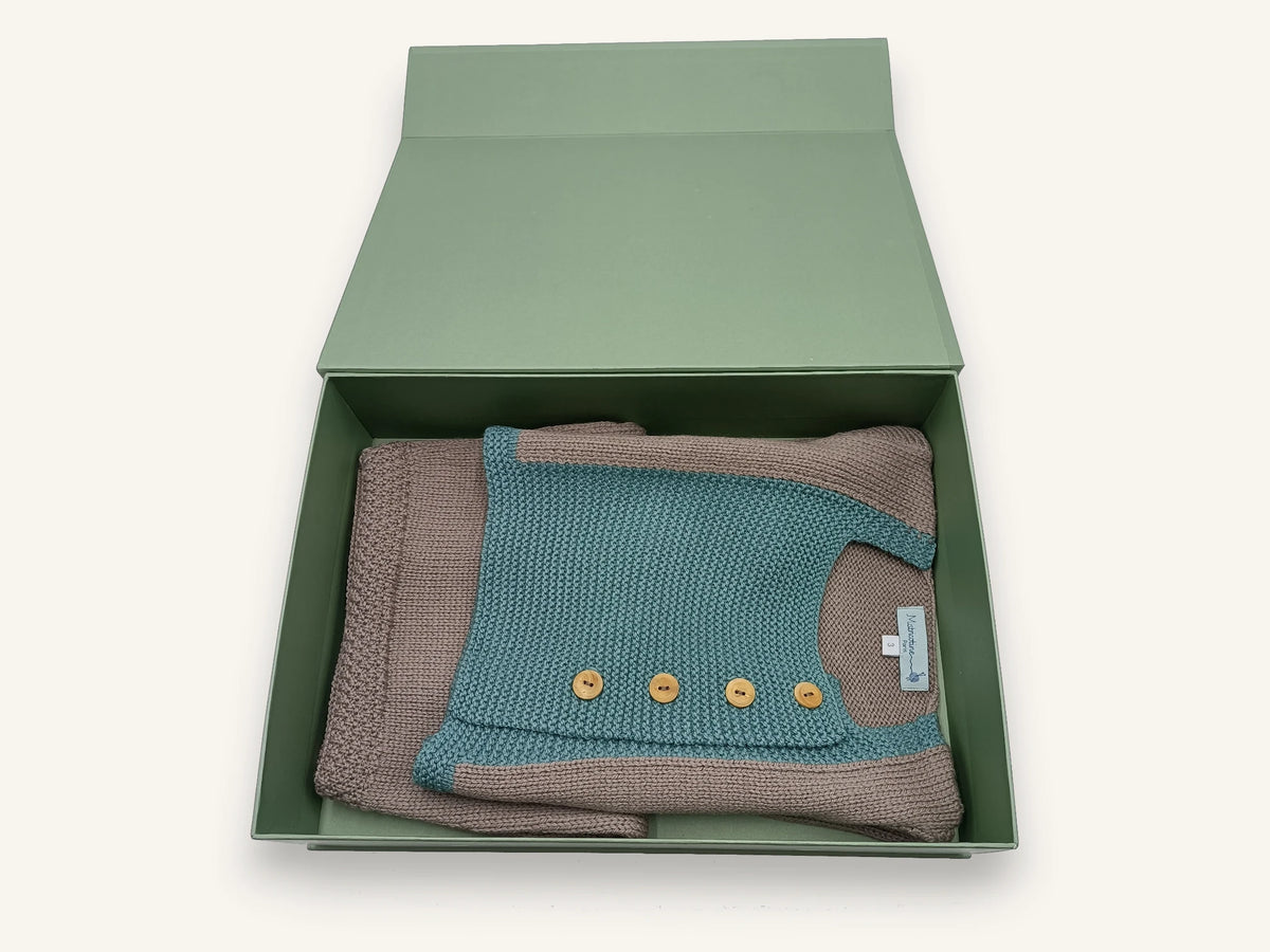Tenue de naissance en tricot - Harmonie - Taupe et vert