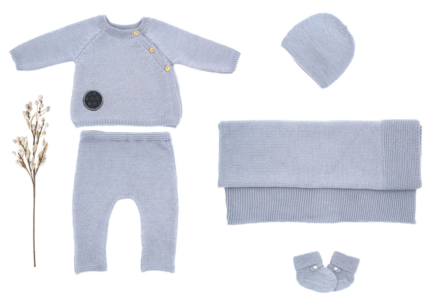 Coffret naissance Félicité gris-bleu laine mérinos