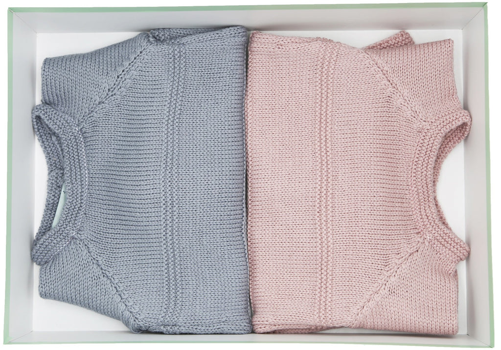 Coffret de naissance, deux brassières en tricot, Made in France