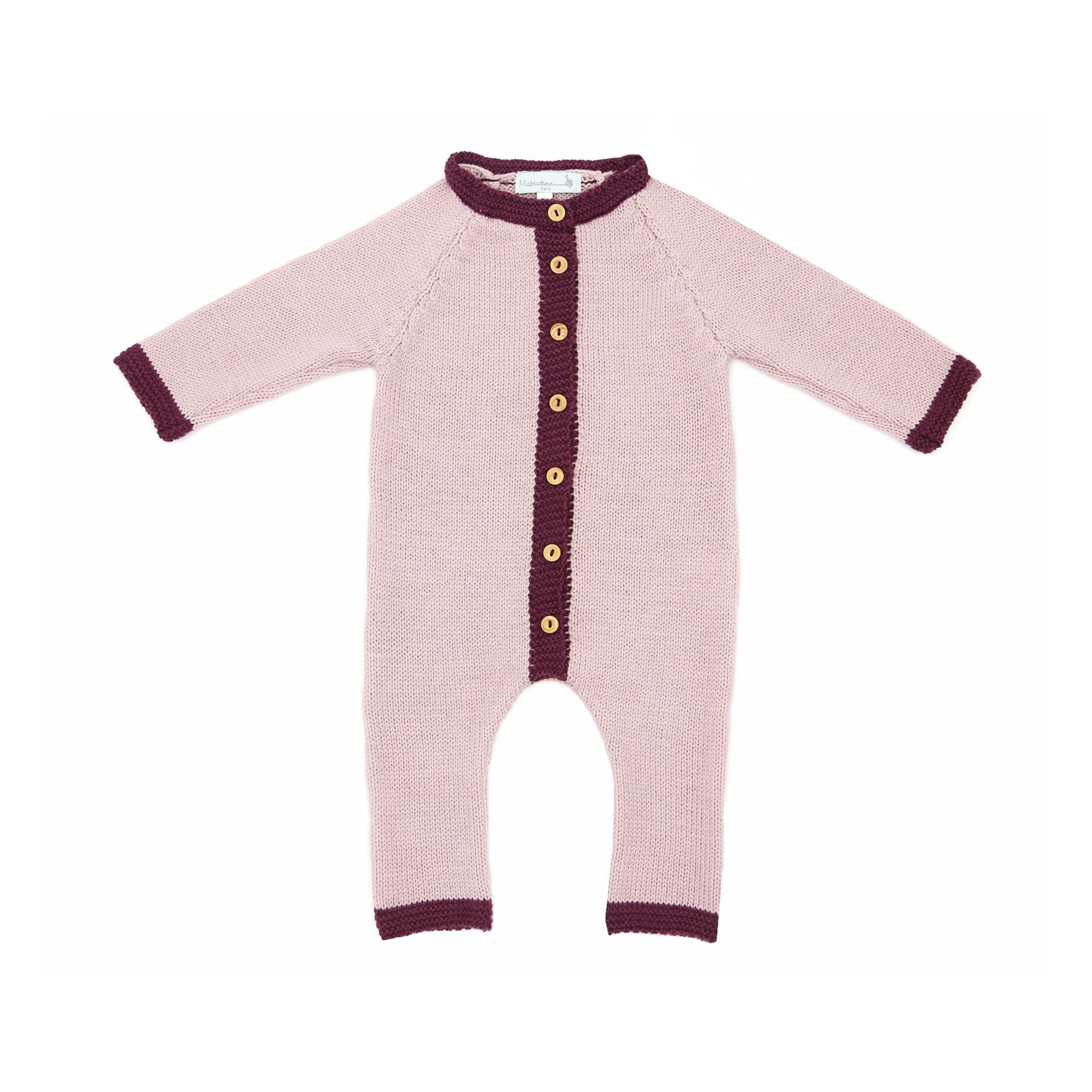 Combinaison bébé Iris rose laine mérinos