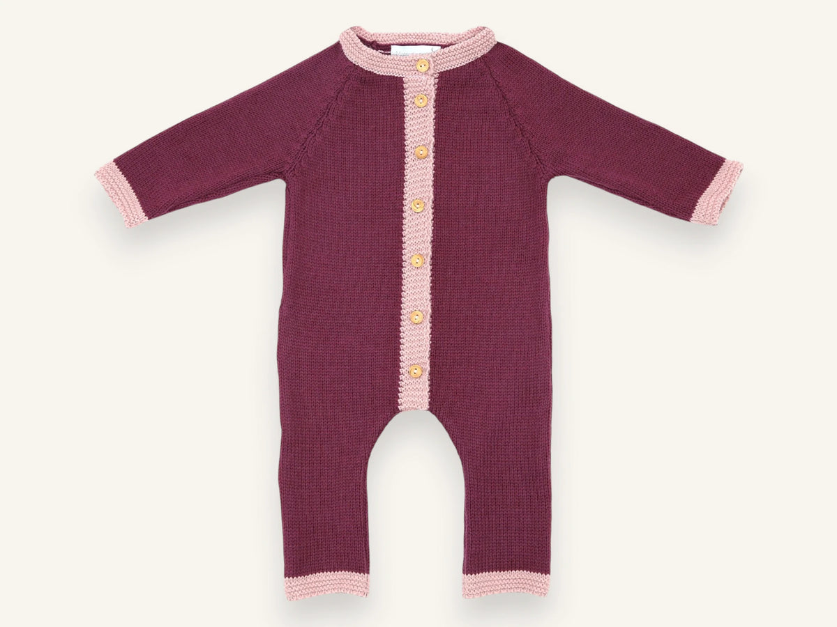 Combinaison bébé en tricot - Iris rose & prune - Prune et rose