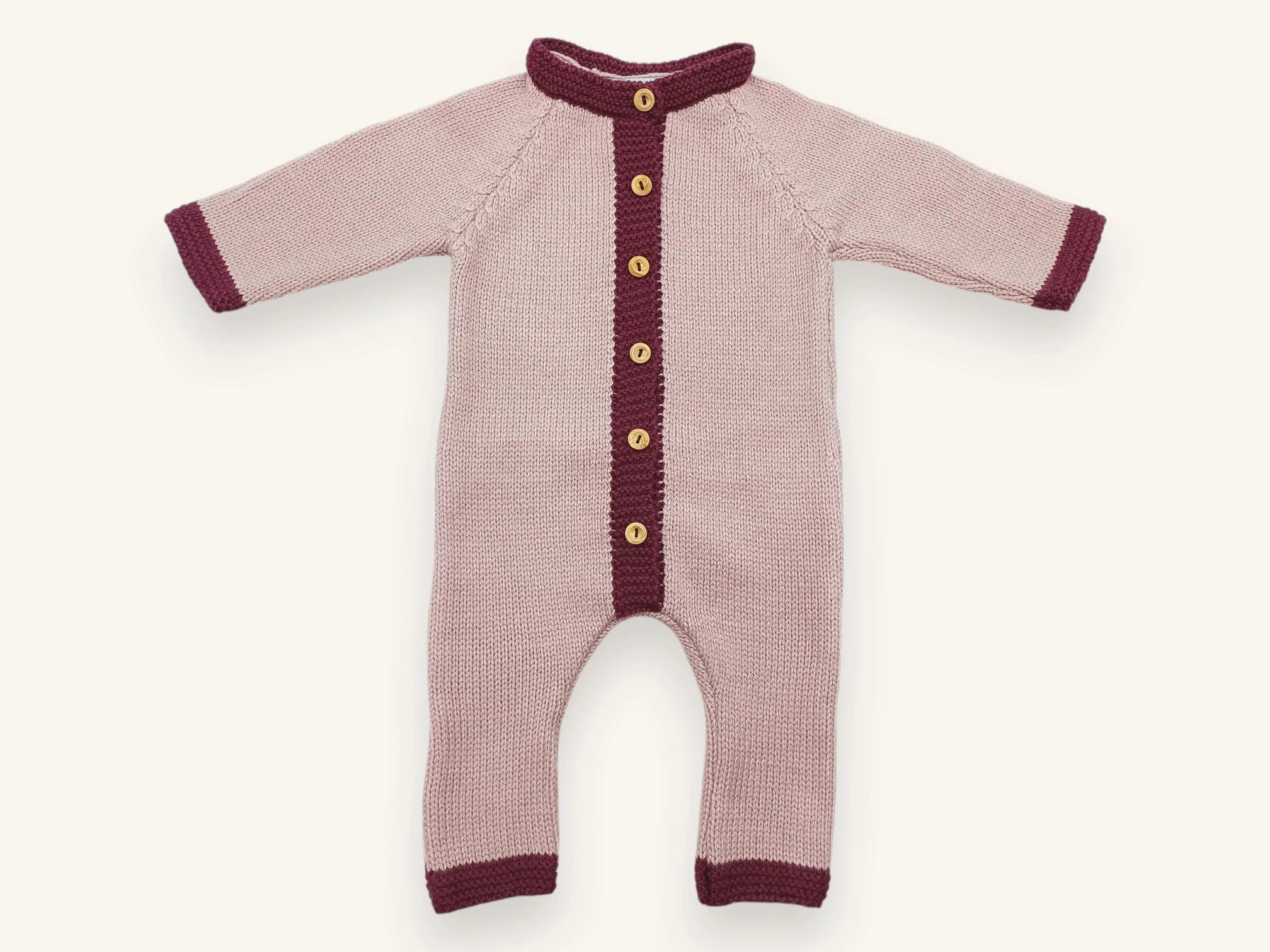 Merino wool baby romper – Iris pink & plum