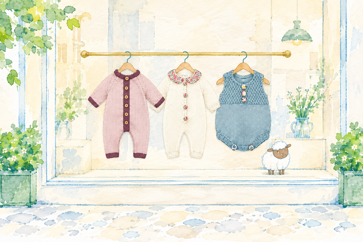 Collection combinaisons, barboteuses et pantalons Mistricotine mobile