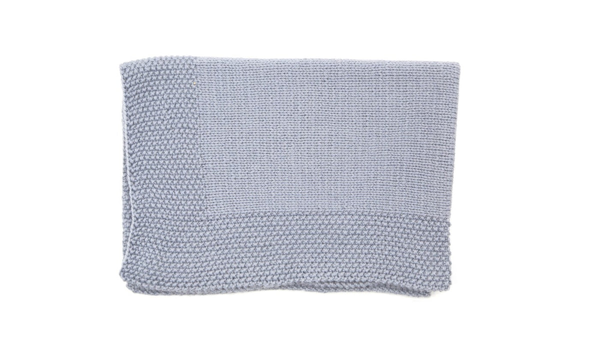 couverture préma bleu gris en laine mérinos tricotée en france