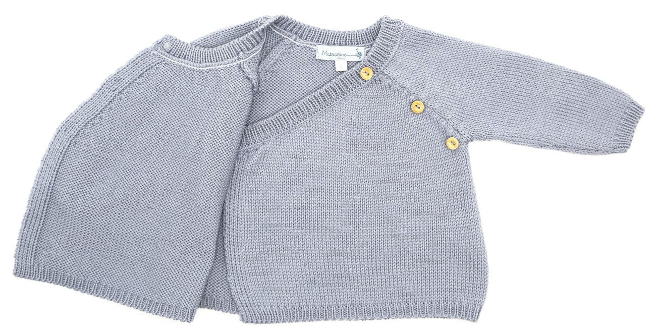 Trousseau de naissance laine mérinos - Joie gris-bleu