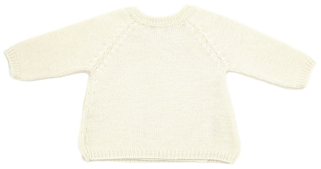 Vue de dos d’une brassière bébé en laine mérinos ecru