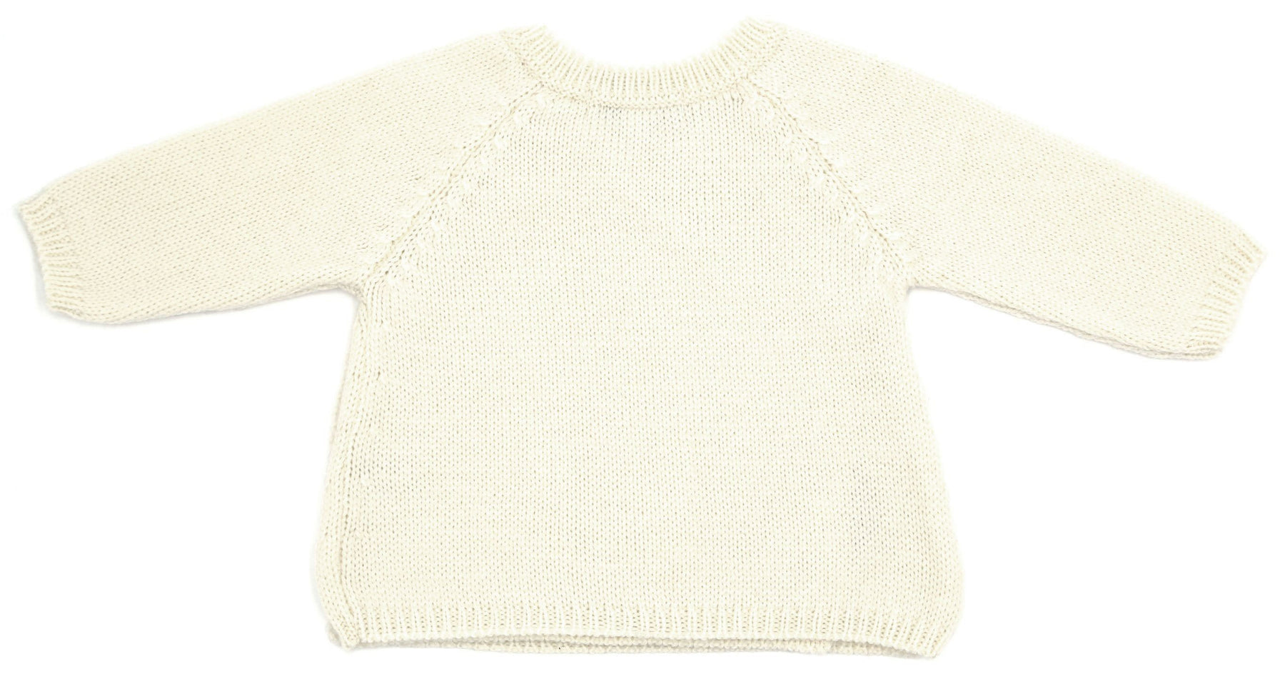 Vue de dos d’une brassière bébé en laine mérinos ecru