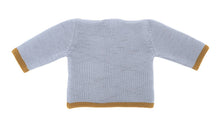 Vue de dos d’un gilet bébé en laine mérinos gris et brun doré