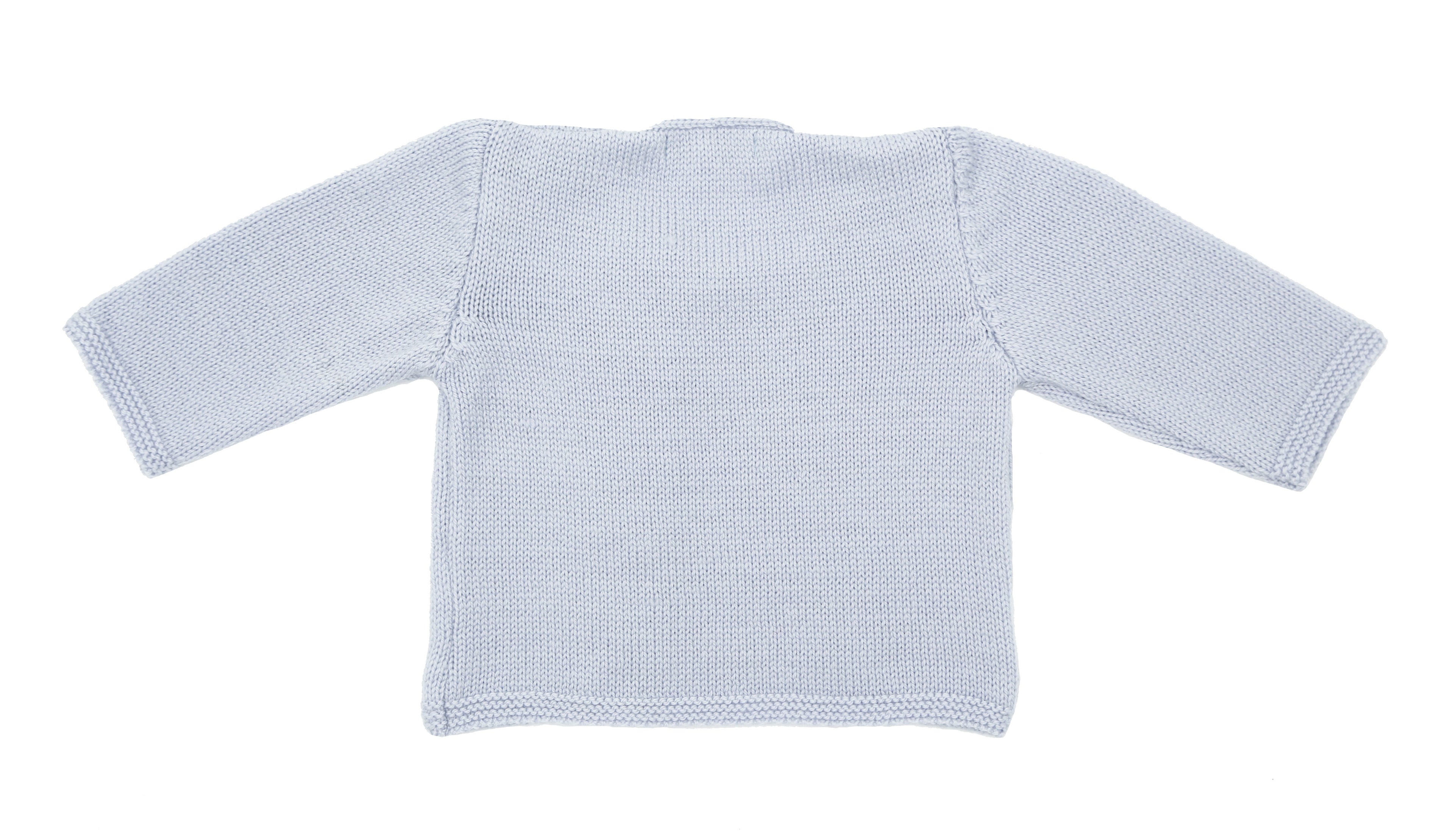 Vue de dos d’un gilet bébé en laine mérinos lilas