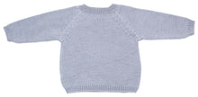 Vue de dos d’un pull bébé en laine mérinos gris-bleu
