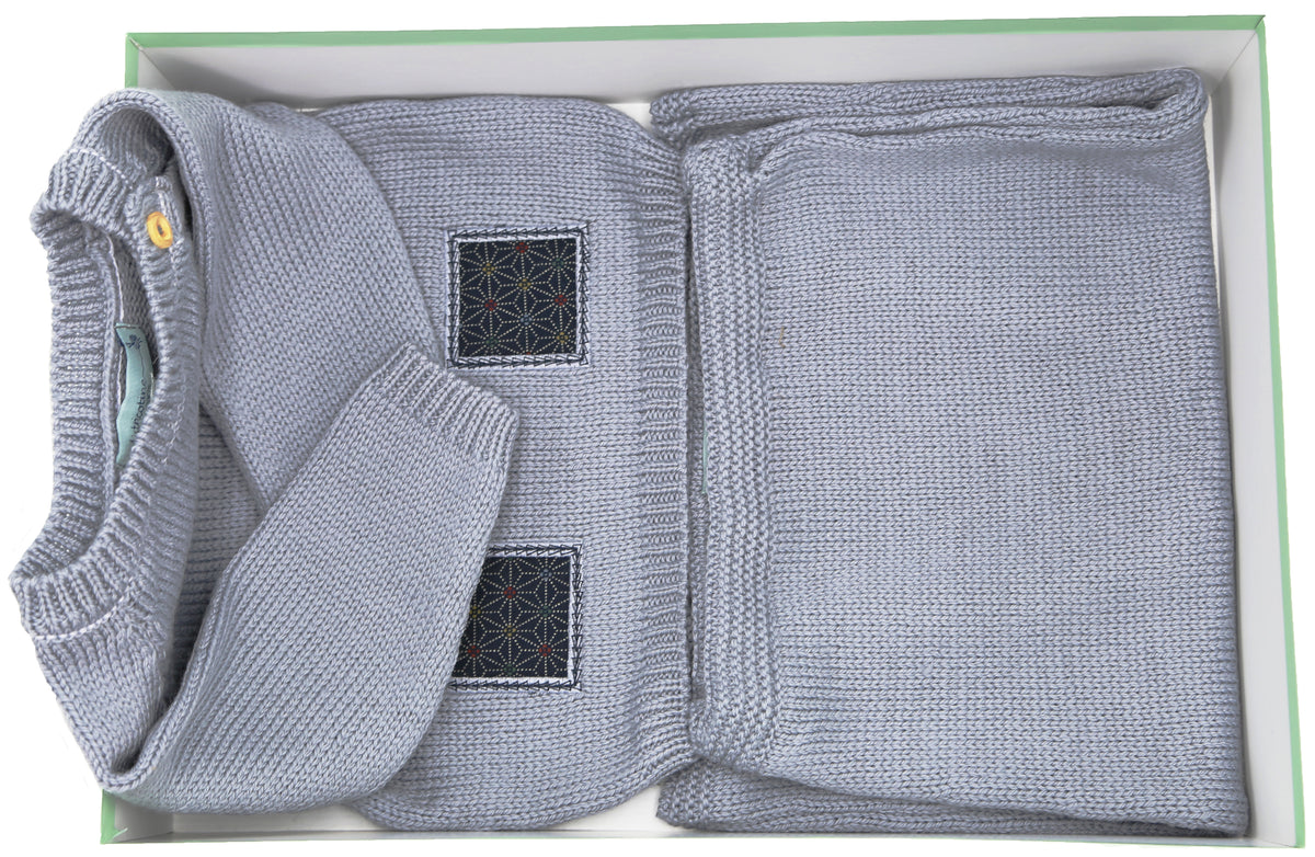 Ensemble bébé en tricot - Babou gris-bleu