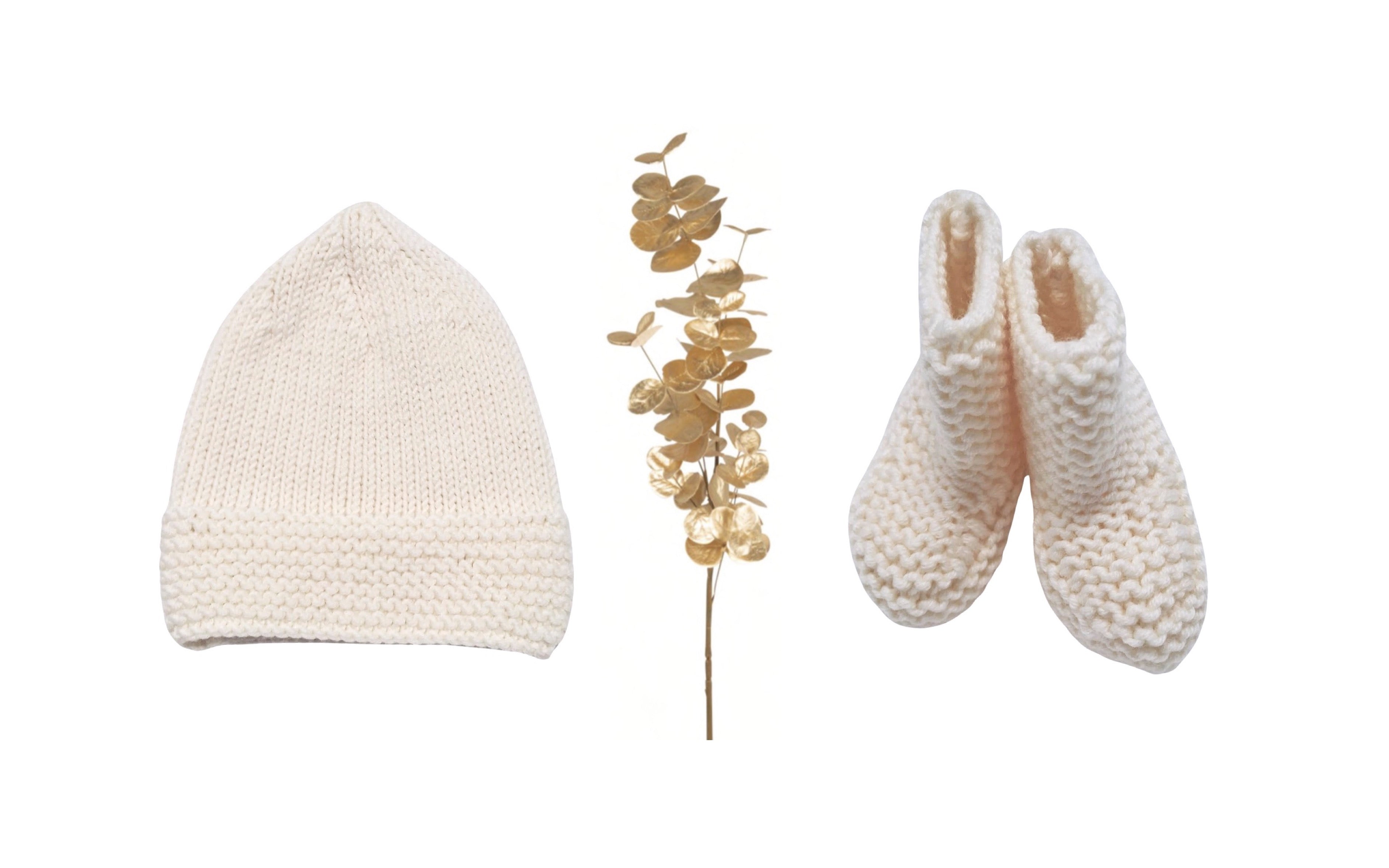 Ensemble bonnet et chaussons bébé laine mérinos | Piou-Piou écru