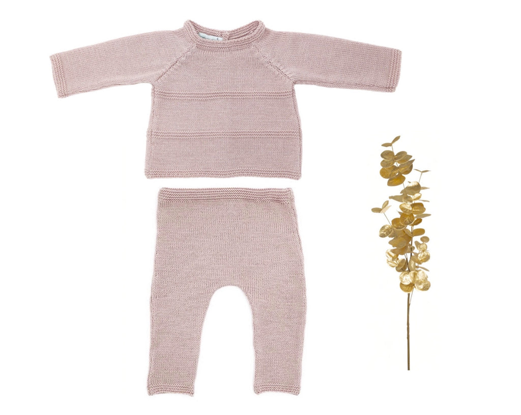 Ensemble Prématuré Petit Chat rose laine mérinos